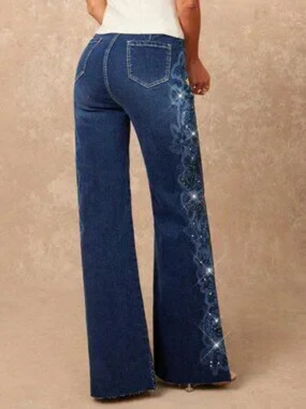 Blue Elegant Women's Natural Mid-Waist Flare Leg Cotton Denim Jeans
